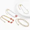 Vintage fait à la main acrylique perlé fleur lettre Bracelets ensemble pour les femmes mode corée or grosse chaîne Bracelet bijoux