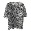 3270 T-shirt Styl Spring and Letni z Temperament Leopard Drukuj z długim rękawem Slim Body Split Round Neck Women 210507