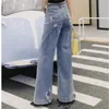 Primavera Casual Coréia Chique Mulheres Flare Calças Zipper Cor Sólida Azul Oco Out Holida Denim Jeans 8y640 210510