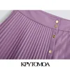 KPYTOMOA Women Chic Fashion Pleated Faux Leather Mini Skirt Vintage High Waist Snap Button Female Skirts Mujer 210331