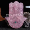 Buena Suerte Hamsa Turca Mal de Ojo Decoración Coleccionable Bendición Espiritual Multicolor Piedra de Cristal de Cuarzo Natural Tallada Mano de Fátima Amuleto de Protección Fengshui