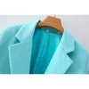 Eleganta kvinnor Blue Blazer Office Ladies Pocket Jackor Casual Female Single Button Suits Slim Girls Chic Sets 210430