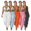 HAOYUAN Seksi Püskül İki Parçalı Set BacklCrop Üst Kadınlar Için Sweatpants Yaz Kıyafetleri Toptan Öğeleri Clubwear Eşleştirme Setleri X0709