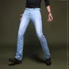 Jeans masculinos homens slim fit flare calças negócios casual longo para homens moda boot corte denim homem escuro luz azul