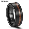 Tigrade Black Ring Men with Wood Line Tungsten Carbide 8mm Cool for Party Jewelry Dark Brand gothic aneis hombre Wooden 211217