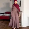 Etnische Kleding Casual Moslim vrouwen Lange Jurk Vrouwen Dubai Kaftan Abaya Tie Front Vestidos Musulmanes Ropa De Mujer Envio Gratis