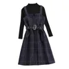 Luxe kwaliteit lente herfst vrouwen gebreide t-shirt mouwloze jurk 2 pc's sets mooie pakken a614 210428