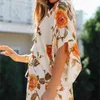 V Neck Summer Loose Dress Women Floral Print Boho Beach Sundress Cover Up Casual Short Mini for 210427