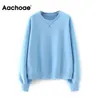 Aachoae Mode Frauen Blau Zwei Stück Set Casual Lose Pullover Hoodies + Elastische Taille Jogginghose Shorts Damen 2 Stück Outfit 210413