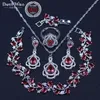 Cadeau de Noël Poire Rose Cubic Zirconia Argent Couleur Ensembles de bijoux pour femmes Pendentifs Collier Boucles d'oreilles Boucles d'oreilles Bagues Bracelets Ensembles H1022