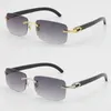 Ganze verkaufende randlose schwarze echte Original-Büffelhorn-Sonnenbrille 18K Gold Unisex Goldbraun Grau Rot Blau UV400-Linse mal3051