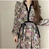 Koreanische Gedruckt Floral Vintage Chiffon Kleid Frauen Herbst Frühling Langarm V-ausschnitt Hohe Taille Casual Kleider Weibliche Vestido 210423