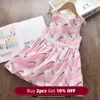 Menoea filles robe d'été 2020 enfants sans manches animaux imprimé princesse robe enfants Style européen et américain robe Q0716