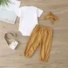 Summer Children Sets Casual Boys Short Sleeve O Neck Print Tops Bow Dot Long Pants Headwear Clothes 0-12M 210629