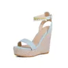 Sandalias bohemias con cuentas para mujer, sandalias de playa con cuña y tacón alto, zapatos de plataforma con correa en el tobillo, talla grande 34-48, rosa, azul, blanco OL