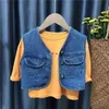 Baby Waistcoat Primavera Outono desgaste estilo estrangeiro elegante bebê infantil \ est menina denim colete menino casaco p803 210622