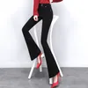 Весна ол стиль пролетные брюки ретро твердая высокая талия двойная кнопка эластичные женские трусики женские тонкие длинные брюки муджера панталон 210514