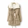 Vinter Cotton Coat Women Slim Plus Size Outwear Medium Long Wadded Jacket Tjock Hooded Cotton Wadded Warm Cotton Parka 210419