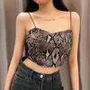 Singreiny Mulheres Snakeskin Print Tops Y2K Verão Coreano Slash Neck Curto Camisole Casual Moda Sling Colete Novo Estilo 210419