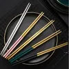 NEW21cm Gold Silver Stainless Steel Chopsticks Chinese Food Two-Tone Anti Skid Chopsticks Restaurant Hotel Portable Tableware LLB10097