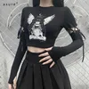 Goth T-shirt Y2K Crop Tops Kobiety Odzież Harajuku Graficzny Moto T Koszulki Vintage Punk Tees Kawaii Podstawowe Toppy 22188P 210712 \ t