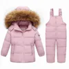 Olekid -30 graus Rússia inverno crianças meninos roupas set para baixo casaco casaco + macacão para menina 1-5 anos crianças snowsuit 211203