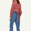 Dames blouses shirts filosofie lange mouw plaid blouse vintage v-neck vrouwelijke veter casual straatkleding dame backless short top