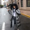 Kobiety Long Coat Parkas Kobieta Błyszczący Zima Ciepłe Zagęścić Faux Fur S Silver Down Parker 210923