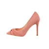 Robe chaussures femmes talons hauts pompes de fête de mariage de mariée sexy arc plissé bout pointu noir stiletto dames bureau Zapatos Mujer