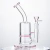 Roze Glazen Bong 8 Inch Waterpijpen 5mm Dik Dab Rig Waterpijp Bowl Beecomb Douchekop Perc Bongs Heady Mini Pipe Wax Oil Rigs Roken Gebogen Buis LXMD21401