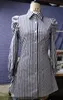 新しい縞模様のパフスリーブスリムシャツドレス