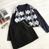 Suéteres de estilo preppy Vintage Otoño corto Coreano Jerseys Ropa de invierno Argyle Sueter Mujer Ropa de punto 18286 210415