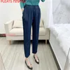 Miyake Pantalon court plissé fendu cheville effilée décontracté amincissant taille élastique oggers femmes femme capris femme