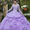 Lavender Cascading Ruffles Quinceanera Robes Sweet 16 Robes avec manches longues détachables sur l'épaule Vestidos 15 anos