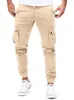 Calça masculina Hip Hop Cargo Pants Masculina Runners Sólida com vários bolsos Calça de moletom cintura elástica M-3XL