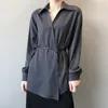 Automne grande taille lâche femmes Blouse simple boutonnage solide en mousseline de soie chemises à manches longues Cardigan dentelle dames hauts 11959 210508