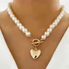 Punk chaîne épaisse perle mode coeur médaillon serrure à monnaie pendentif collier pour femmes déclaration bijoux cadeaux