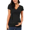 Maternidade manga curta tops blusa de verão grávida amamentação em V-pes-algemam camisas para gravidez amamentada 20220226 Q2