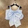 Летний стиль трехмерной большой бантики Блузка женские аврора ткань Высококачественная текстура Blusa кукла жилет рубашка GL001 210506