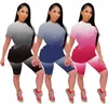 Groothandel Womens Gradiënt Trainingspakken Sportkleding Twee Stukken Set Zomer Vrouwen Kleding Korte Mouw Shorts Outfits Top Dames Broek Suits 2021 Type Selling Klw6550