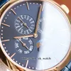 Top Version Twf Watch Patrimony Perpetual Calendar 43175 / 000R-B519 Cal.1120QP Automatisk Mens Klocka Rose Gold Case Blue Dial Leather Strap Gents Sports Wristwatches