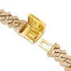 Jinao 14mm Miami Nowe pudełko Duże zapięcie Kubańska Łańcuch Link Złoto Srebrny Kolor Naszyjnik Iced Out Cubic Cyrkon Bling Dla Mężczyzn Biżuteria X0509