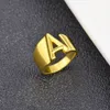 Hollow A-Z Letter Gold Color Metal Adjustable Opening Ring Initials Name Alphabet Female Party Wide Trendy Jewelry