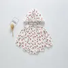 Cherry Cute Stroje Kombinezony Moda Piękny Baby Wiosna Ubrania Dziewczyna Kwiatowy Body Kombinezon z zestawem kapeluszowym 210429