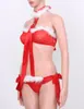 Erotik Setler Seksi Kadınlar Santa Kıyafet Noel Cosplay Kostüm Kırmızı Kolsuz Sırtsız Süslü Sütyen Bodysuit Top Lingerie Nightwear B4558189