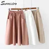 Surmiitro 100％コットンMIDI夏のスカート女性のファッション韓国のポケットAラインサンスクールブラックホワイトハイウエストスカート女性210708