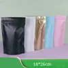 18 * 26 cm 100 pcs folha de alumínio mylar embalagem saco de pé para cima feijões de café embalagem fecho sacos de fechamento com rasgo entalhe no topo