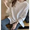 T-Shirt manches longues fendu pour femme, Version coréenne, ample, bas intérieur, vêtements supérieurs, à la mode, automne hiver 2021