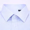 High Quality Non-ironing Men Dress Long Sleeve Shirt Solid Male Plus Size Regular Fit Stripe Business White Blue 220215