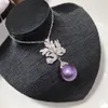 D613 pendentif perle bijoux fins 925 argent Sterling rond 11-12mm Nature eau douce violet perles pendentifs colliers pour les femmes